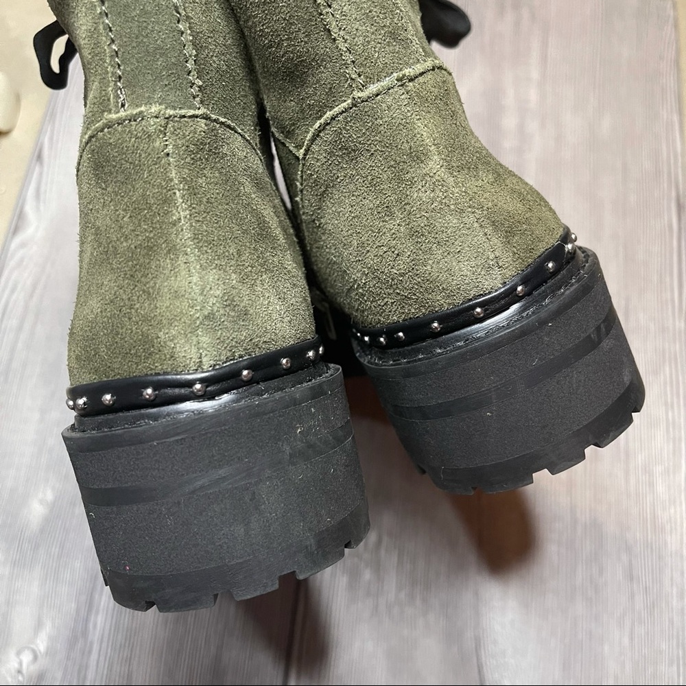 Steve Madden Rainier Green Suede Lace Up Fur Combat Boots - Picture 8 of 11